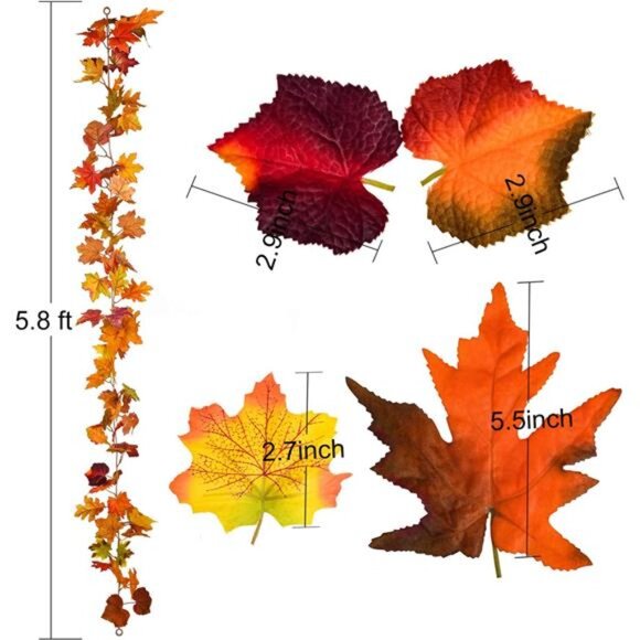 2 Pack Fall Maple Garland - 5.9ft/Piece Artificial Fall Foliage Garland Colorful - Picture 3 of 8
